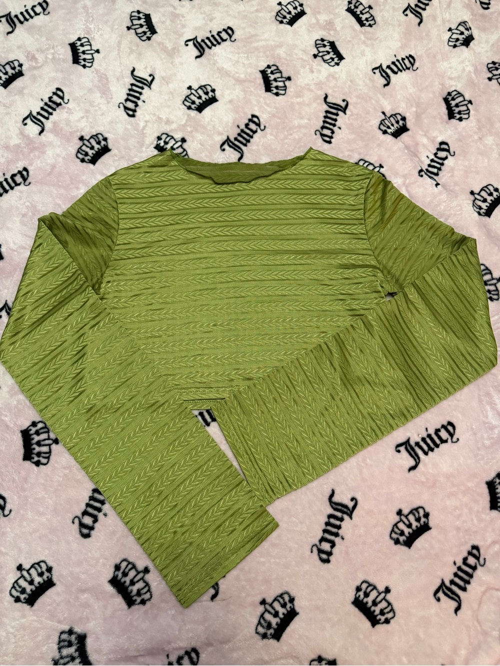 SHEIN Olive Green Ribbed Long Sleeve Top